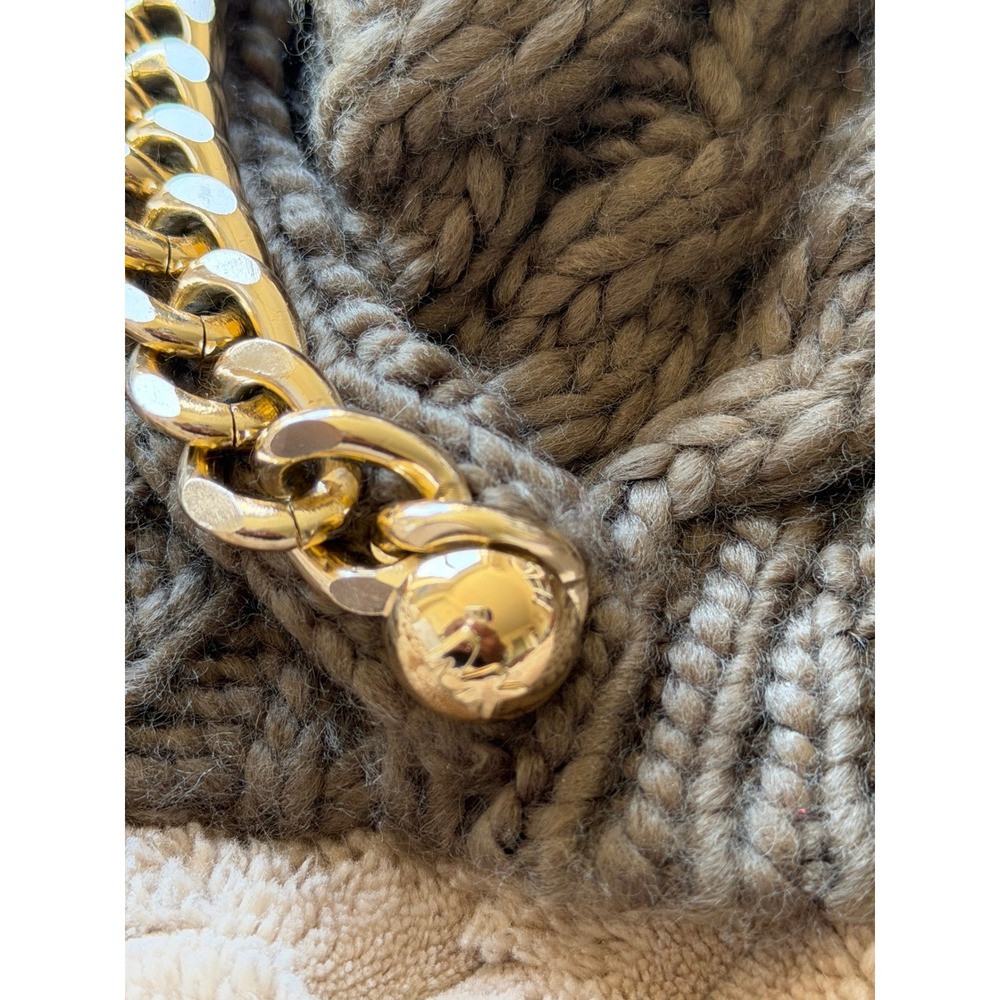 Michael Kors Olive Green Cable Knit Newsboy Cap Gold Chain Baker Boy Hat NEW - Picture 4 of 5